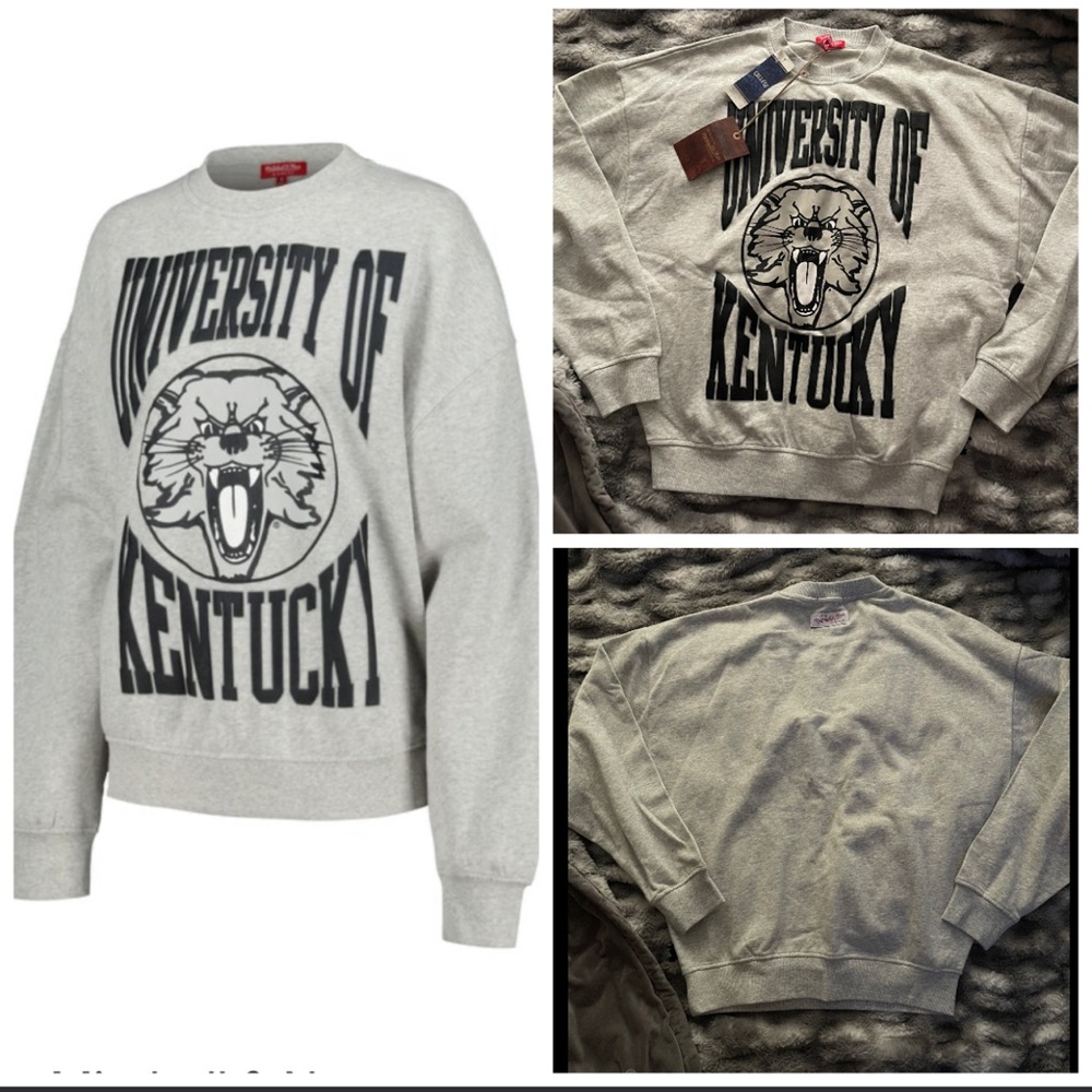 Women's Mitchell & Ness Heather Gray Kentucky Wildcats Logo Pullover Sweatshirt